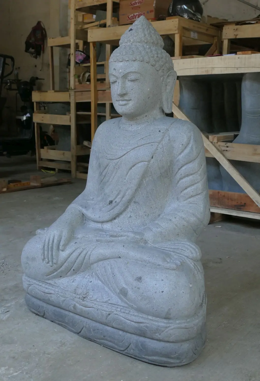  Product image 3 of the product “Seated Buddha made of Riverstone in Bhumisparsha - gesture of touching the earth. 100cm height. unique version ”